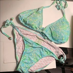 Lilly Pulitzer Small Blue Green String Bikini Set
